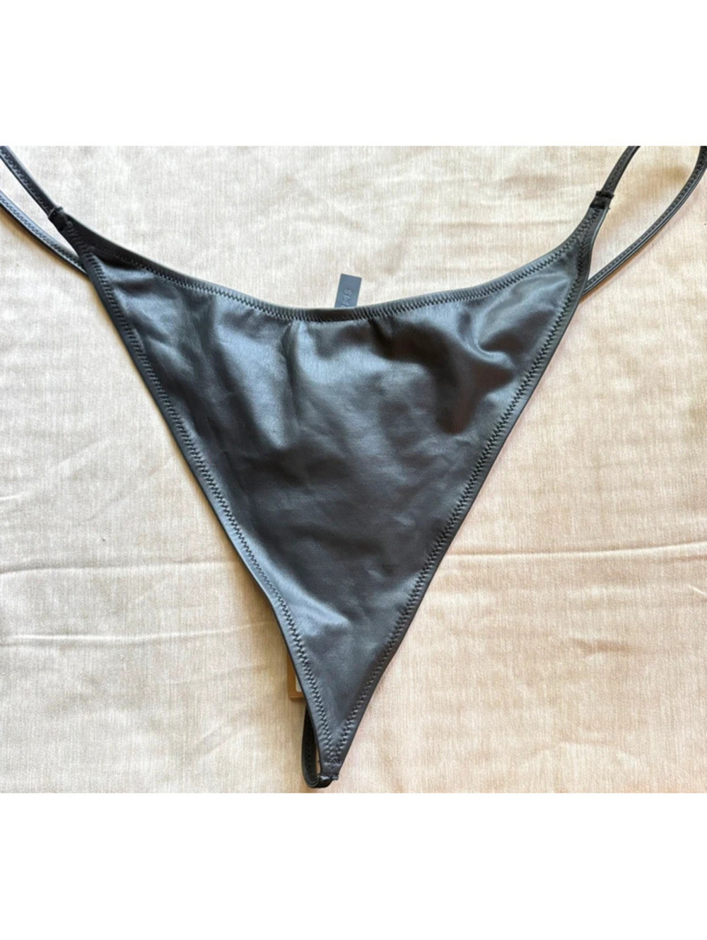 Skims Swim NWT Micro Pleather Swim Sting Bikini Bottom Black Size 3X